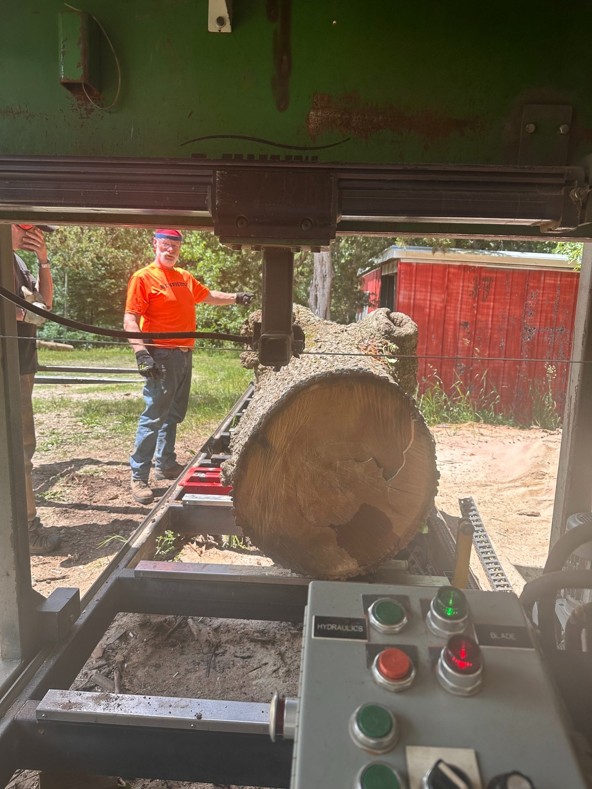 Portable sawmill on location